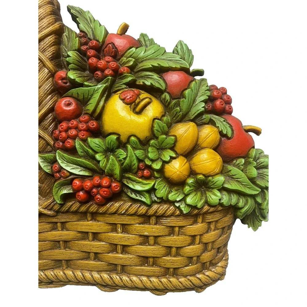 1978 Homco Fruit‎ Basket Wall Plaque Art Plastic Home Kitchen Farmhouse Decor